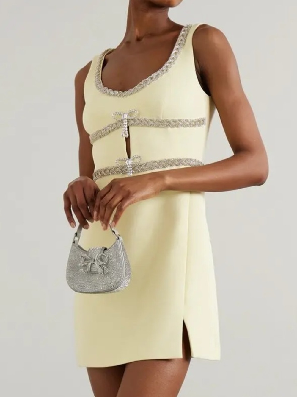 Self-Portrait Crystal-Embellished Crepe Pale Yellow Dress NWOT